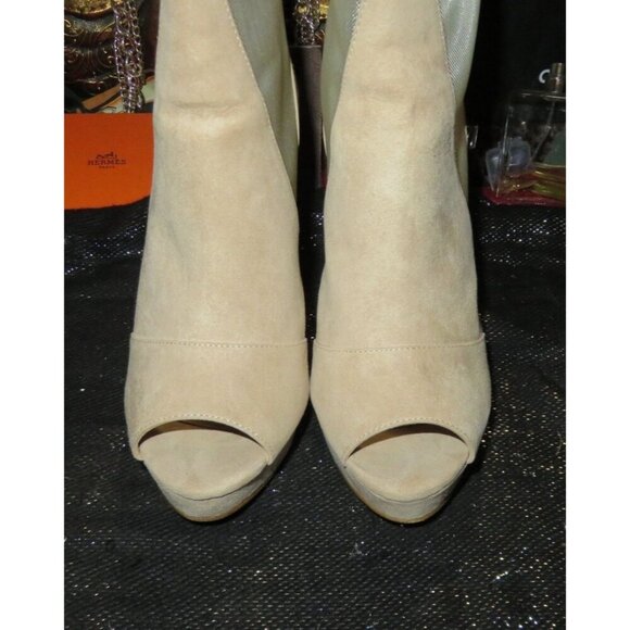 Aldo Jaina Peep Toe Mesh Vegan Suede Leather stiletto booties size 8 in Cream - Picture 3 of 9